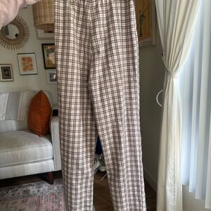 Brandy Melville Brown and White Boot Cut Plaid Pants